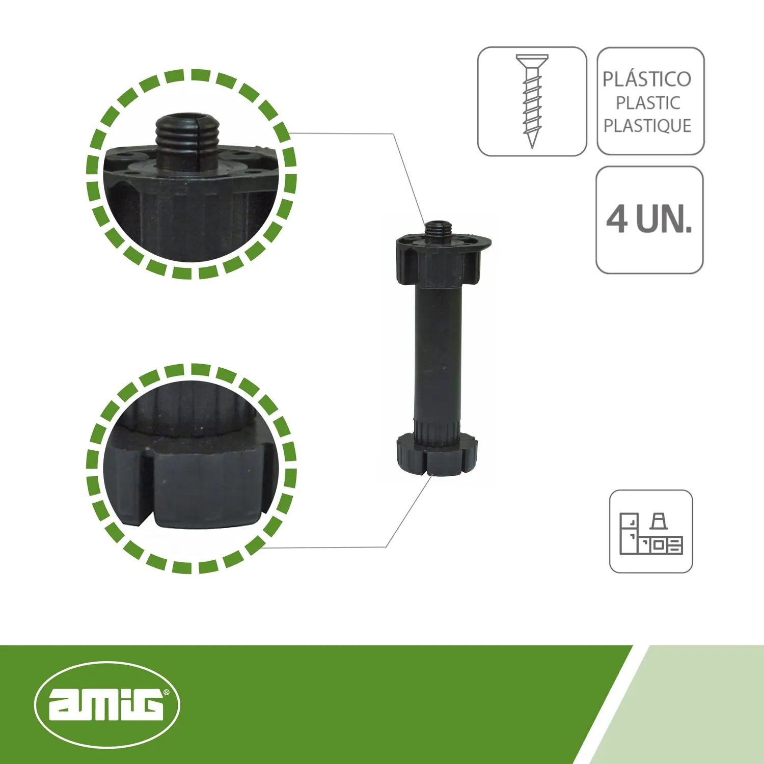 Amig Mod. 9 piedini cucina regolabili kit 4 pezzi neri
