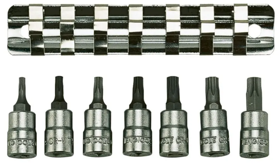 TengTools Set Bussole Torx 1/4" 7 Pezzi su Clip Rail