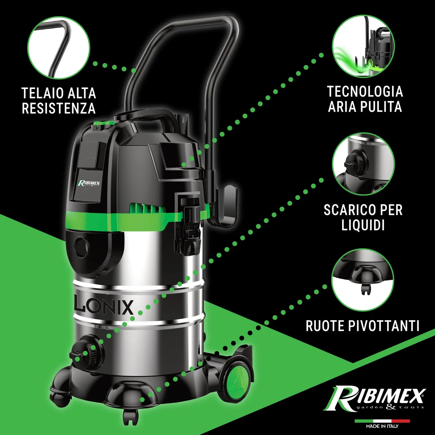 Ribimex Cyclonix PRCEN023 aspiratore 4in1 30L 1600W