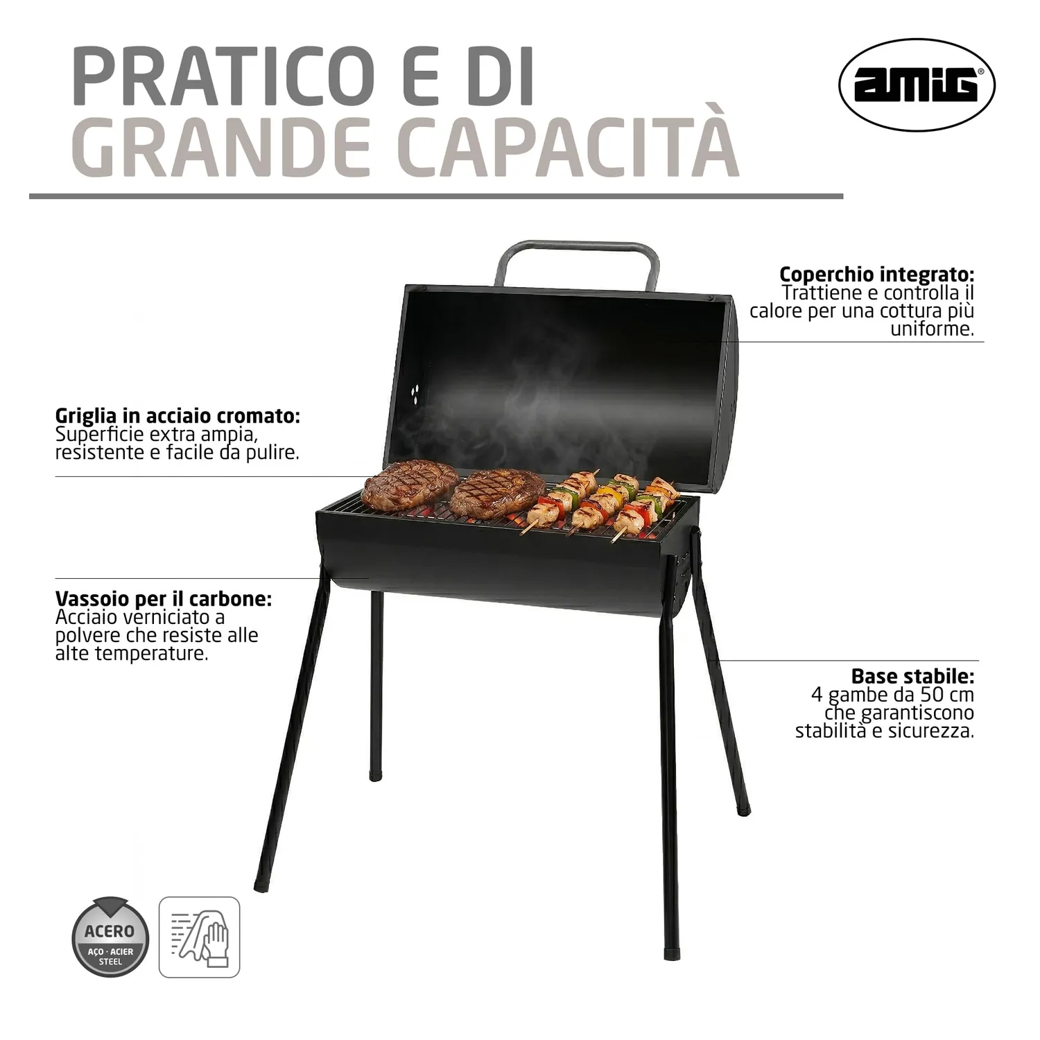 Amig Kaldera barbecue carbone 83x78x63 cm nero
