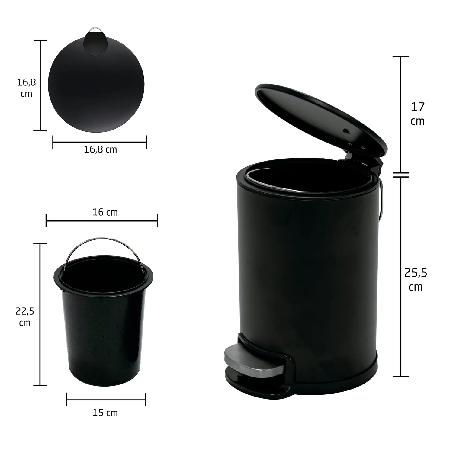Amig Tacto pattumiera bagno 3 litri nera pedale