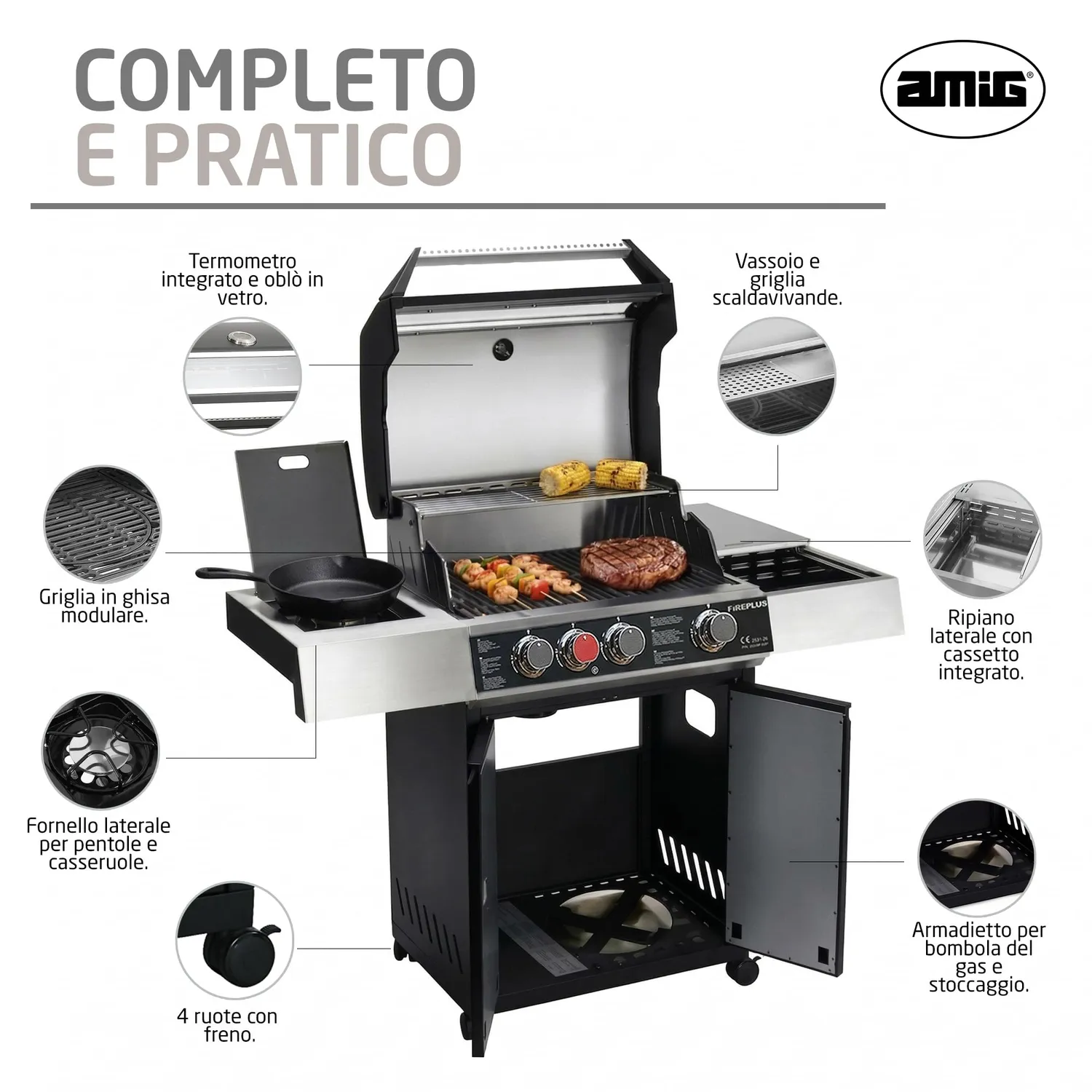 Amig Fireplus GRILL-2 4F barbecue gas XL nero
