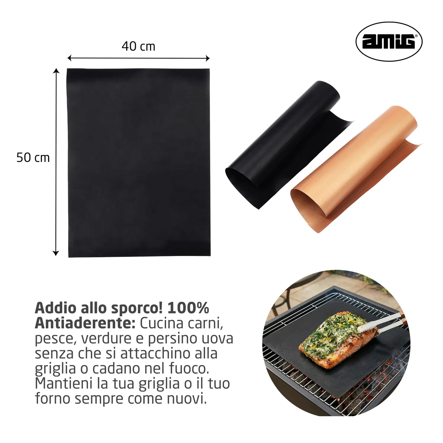Amig AM11 Tappetini da Forno 50x40 cm 2 Pezzi Nero Oro