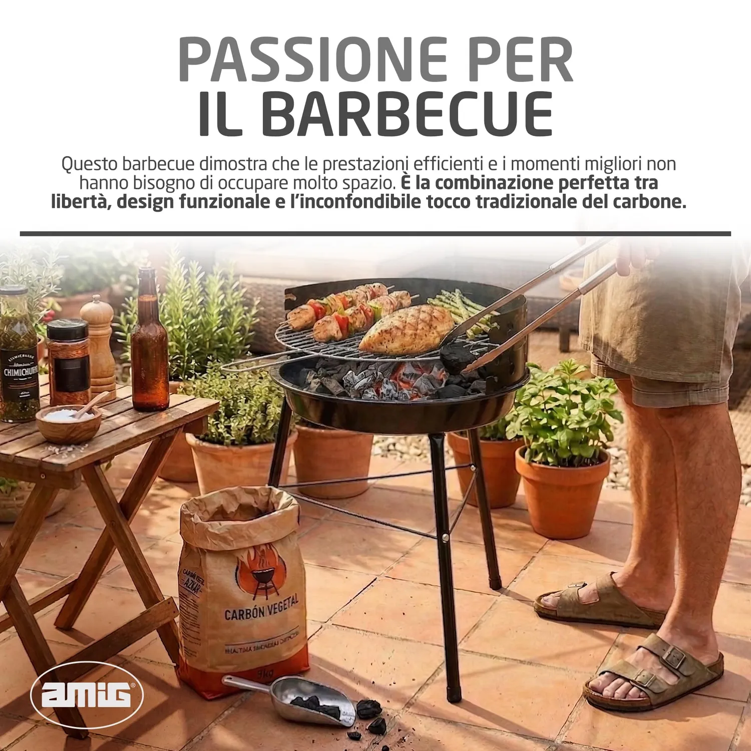 Amig Azkar barbecue a carbone nero 33x35x56 cm
