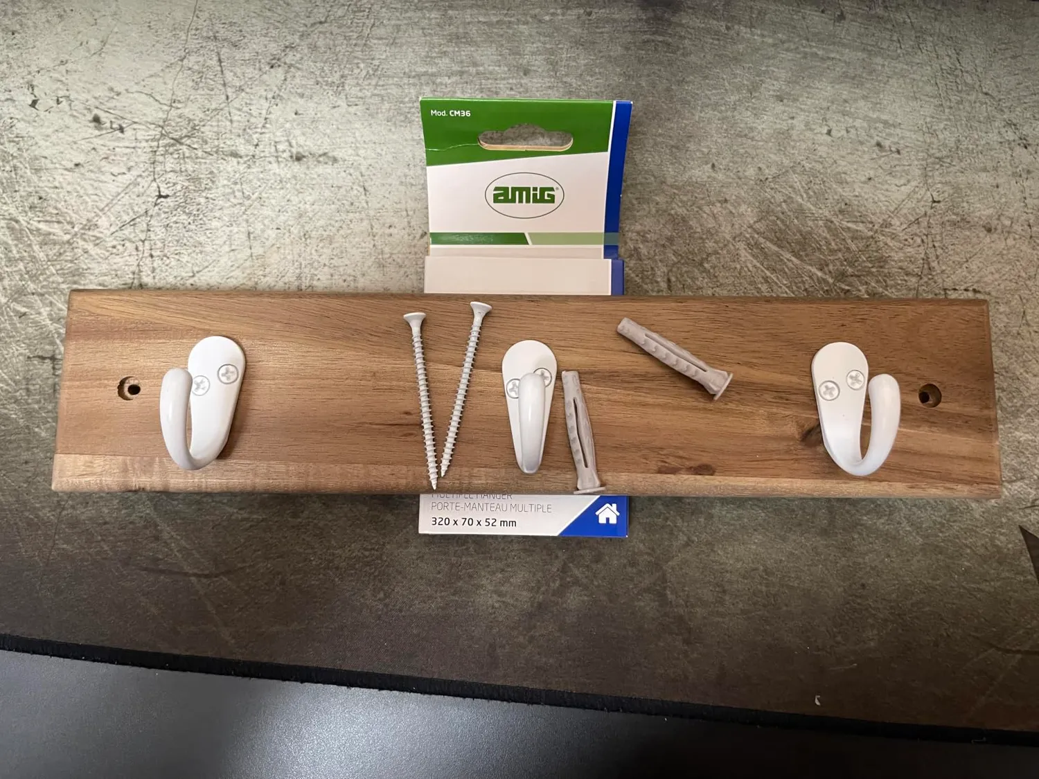 Amig CM36 appendiabiti muro 440 mm acacia nero legno