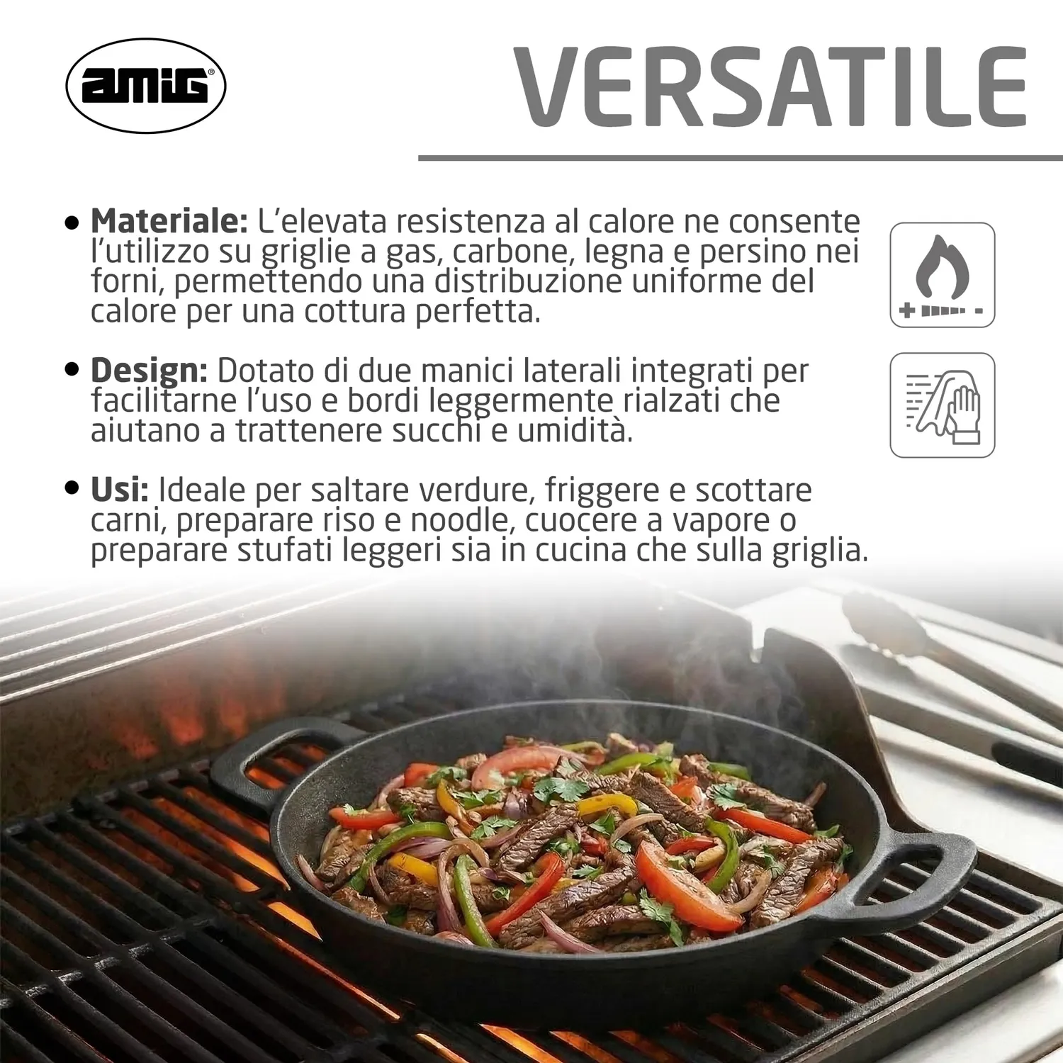 Amig AM38 wok in ghisa Ø 31 cm per barbecue