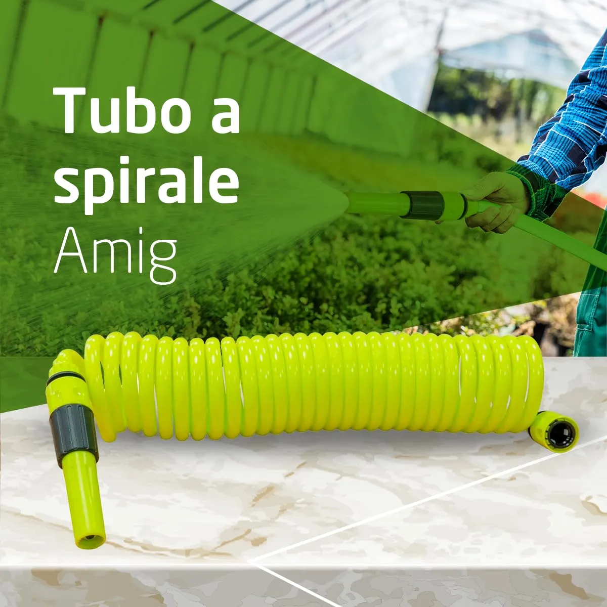 Amig Tubo Spirale Giardino 7,5 m Verde con Lancia Kit