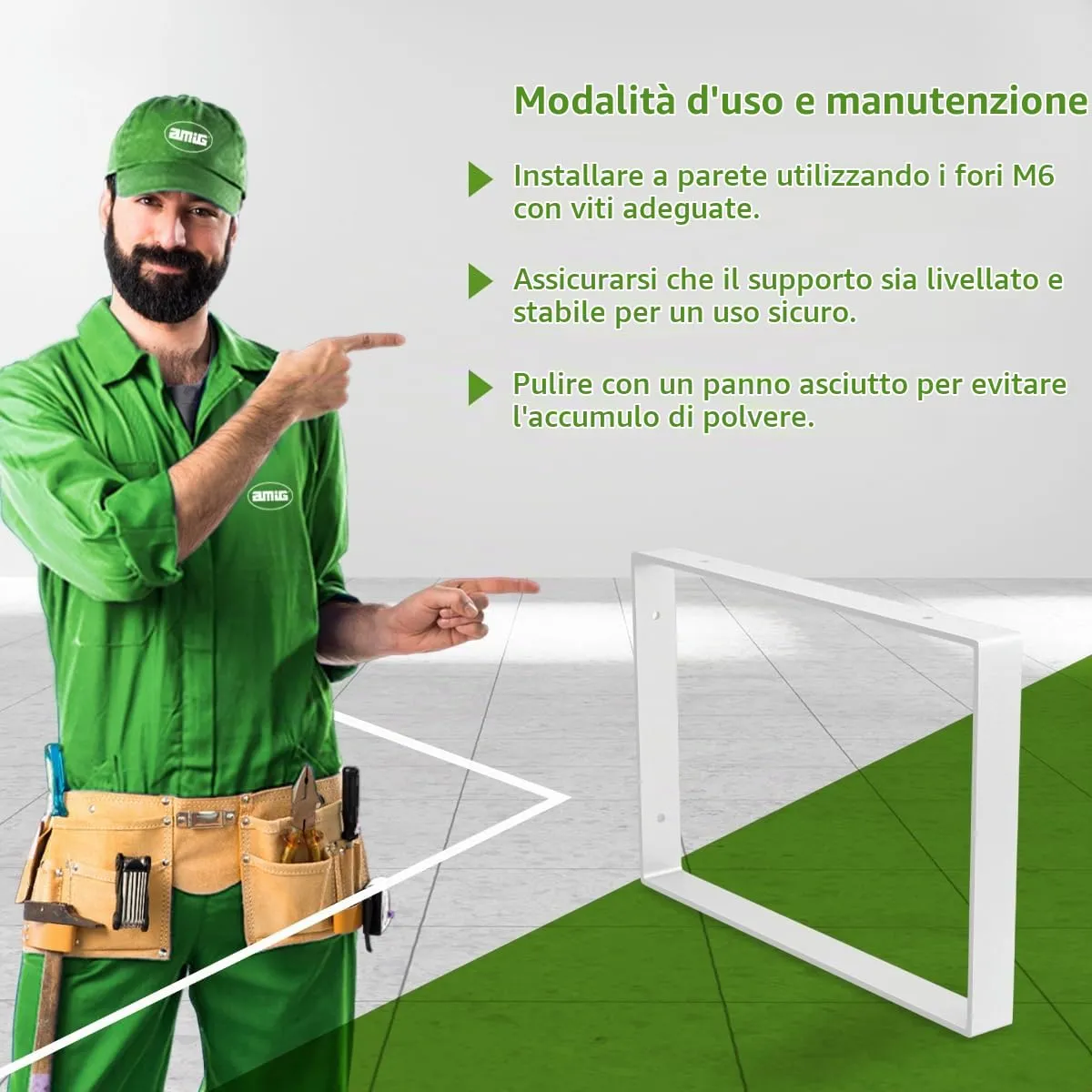 Amig Supporto Mensola Industriale Bianco 211x311 mm Acciaio