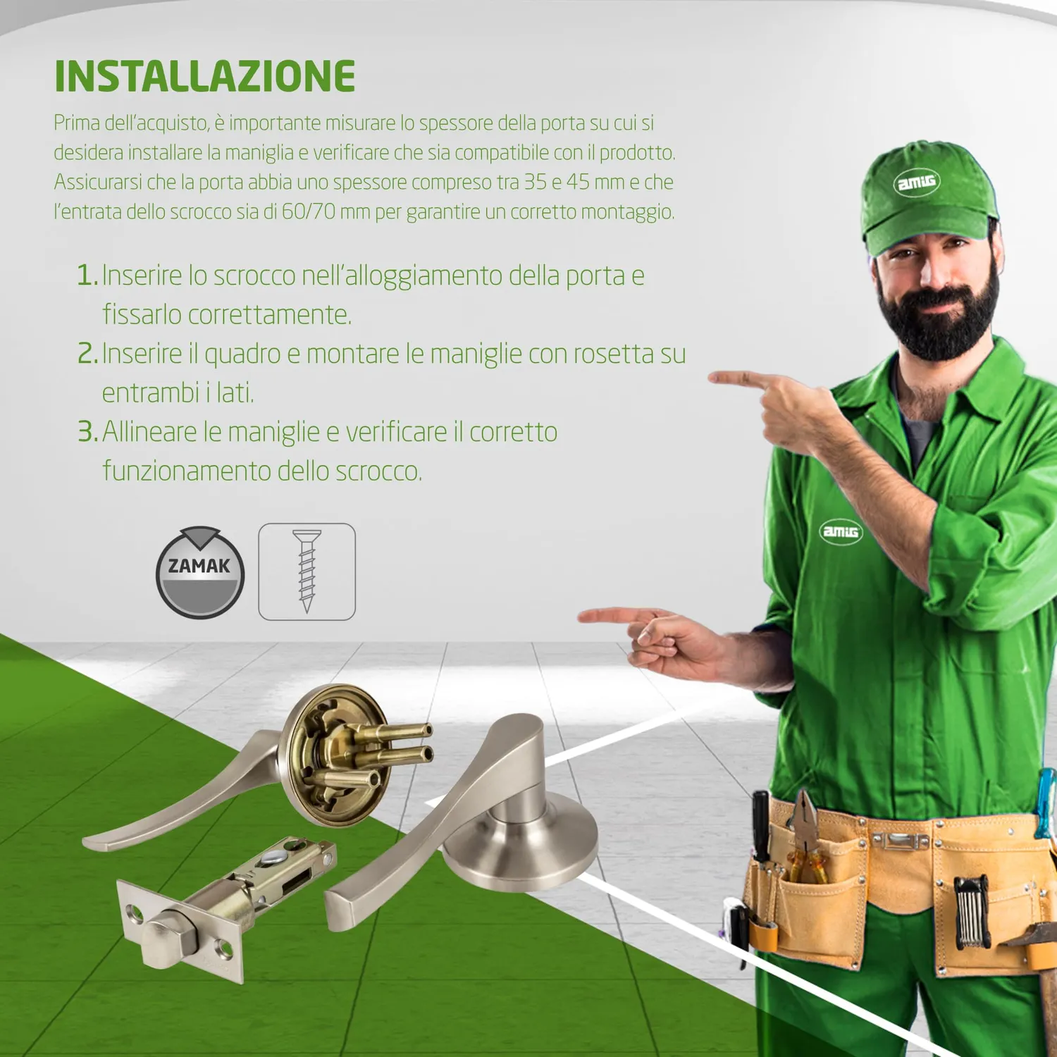 Amig 711 maniglia di passaggio cromato opaco 60/70 mm