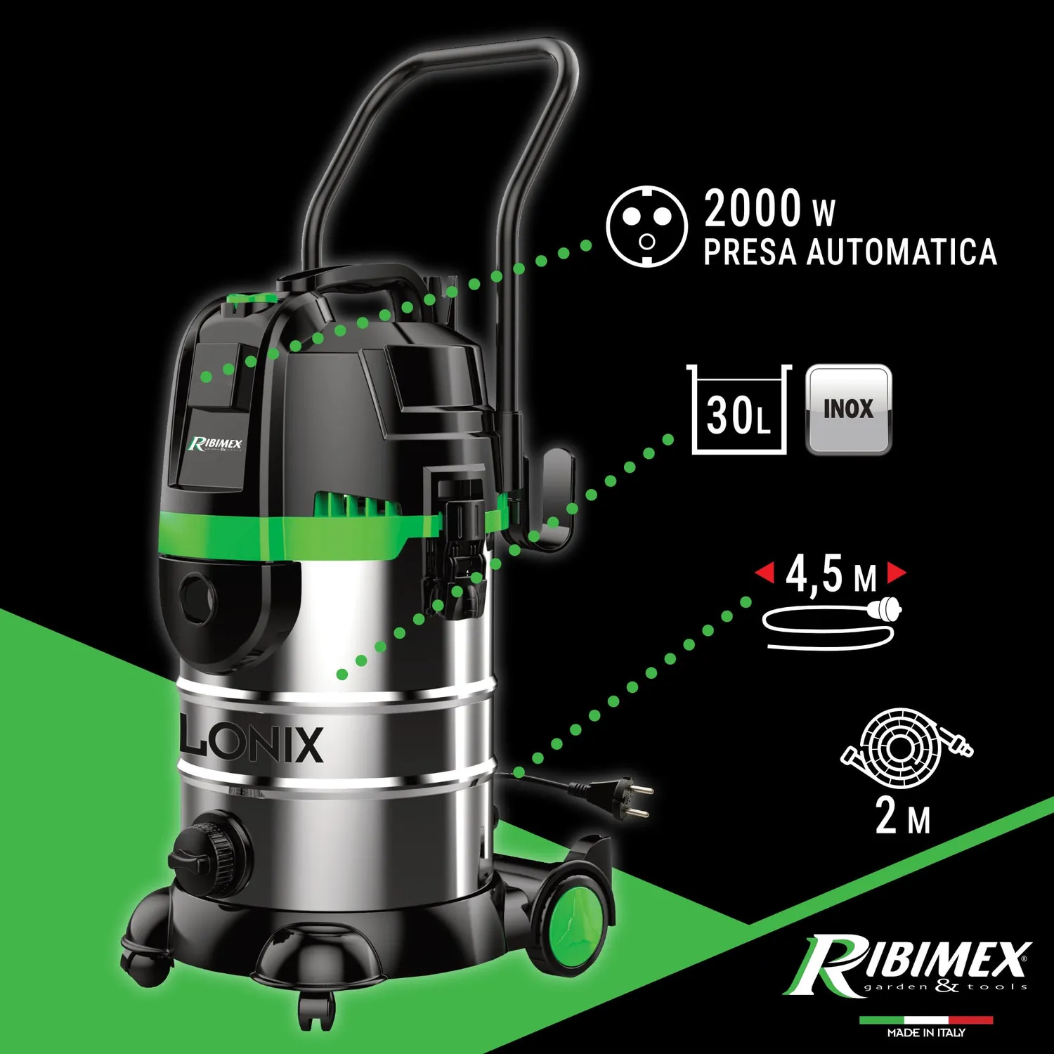 Ribimex Cyclonix PRCEN023 aspiratore 4in1 30L 1600W