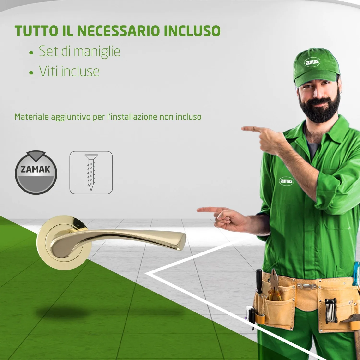 Amig maniglia porta rosetta oro set 2 pezzi