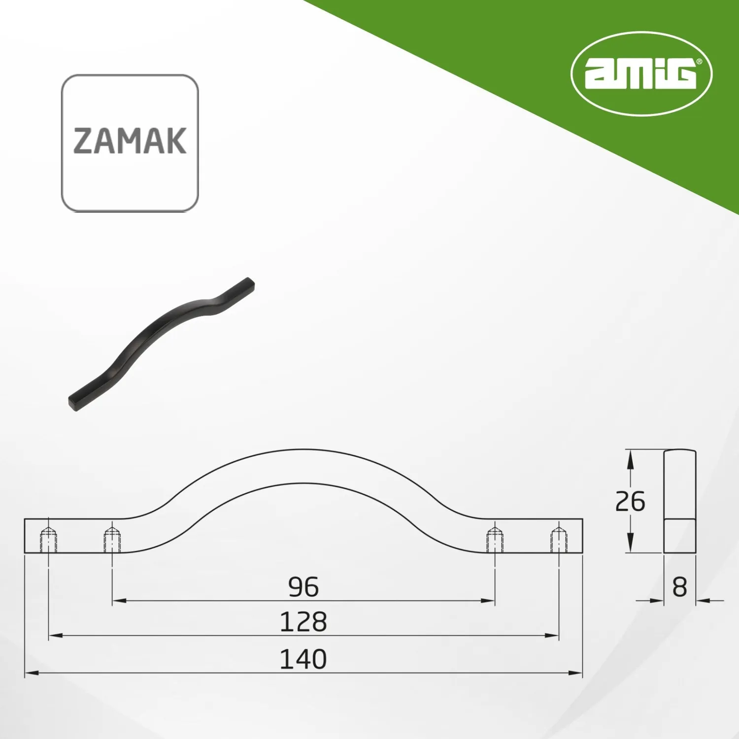 Amig 840 maniglia mobili 96/128 mm nero 2 pz zamak