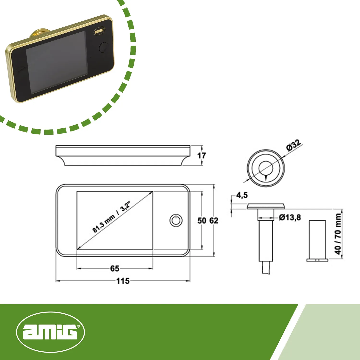 Amig Spioncino Digitale Porta Display 3,2" Oro