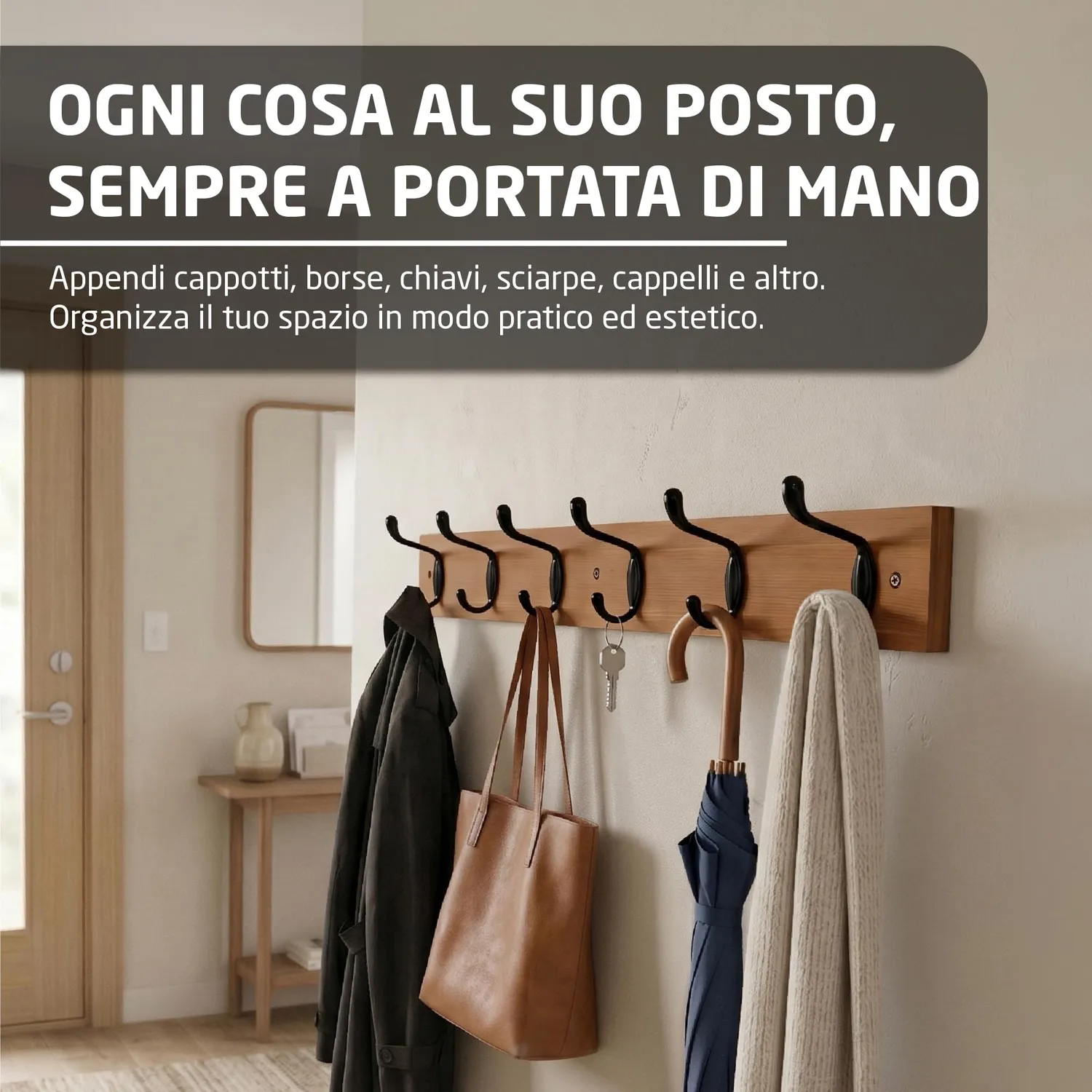 Amig CM37 Appendiabiti a Parete 680 mm Acacia Nero