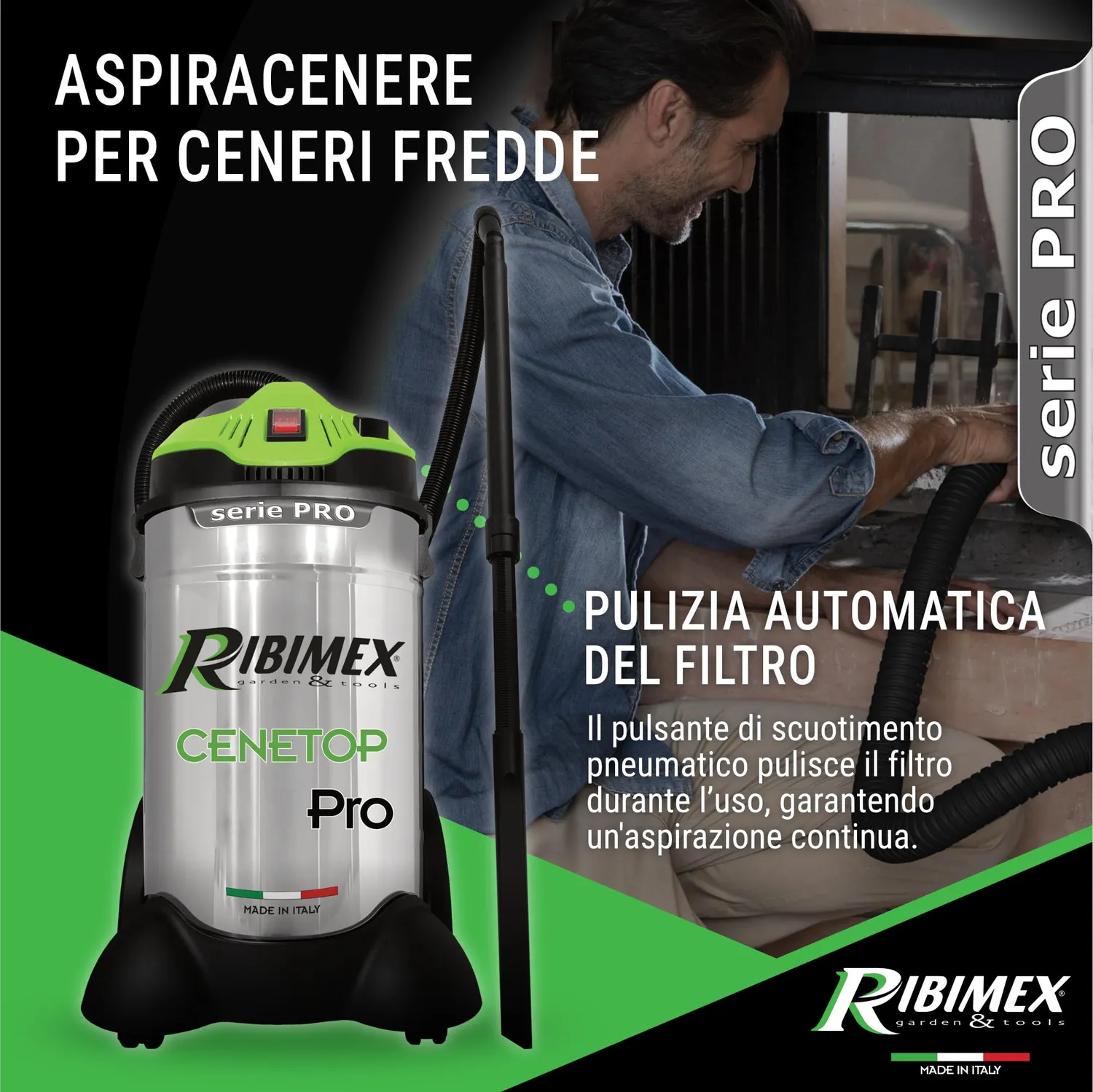 Ribimex Cenetop PRO aspiracenere elettrico 30 L 1200W HEPA
