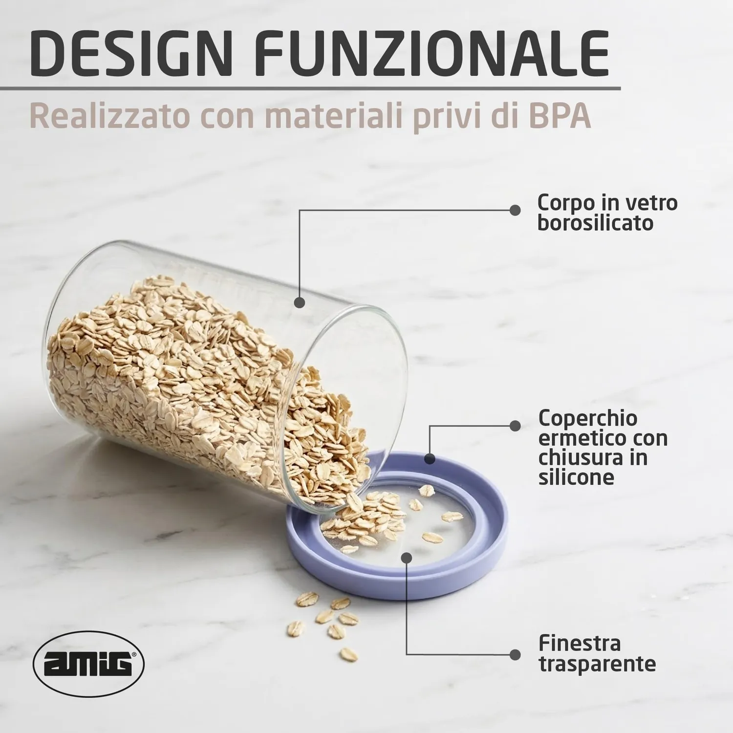 Amig Oru Barattoli Vetro Ermetici 5 pz Pasta Riso