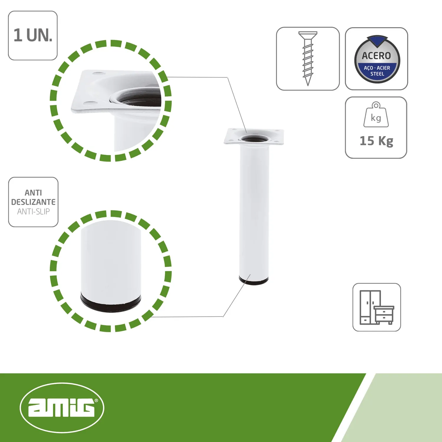 Amig gamba rotonda argento 100x30 mm mobili acciaio