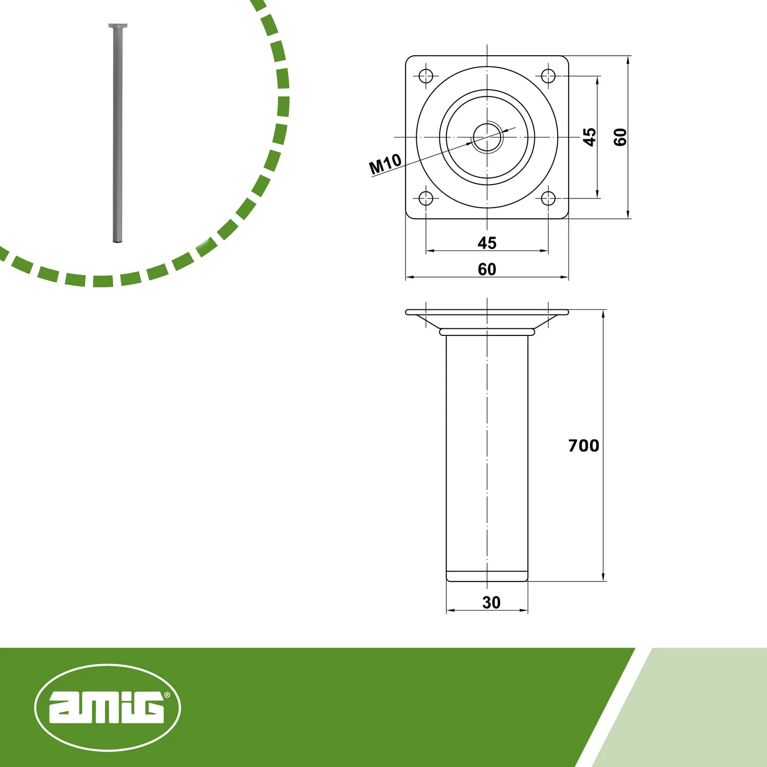 Amig gamba mobile rotonda acciaio 70 cm argento