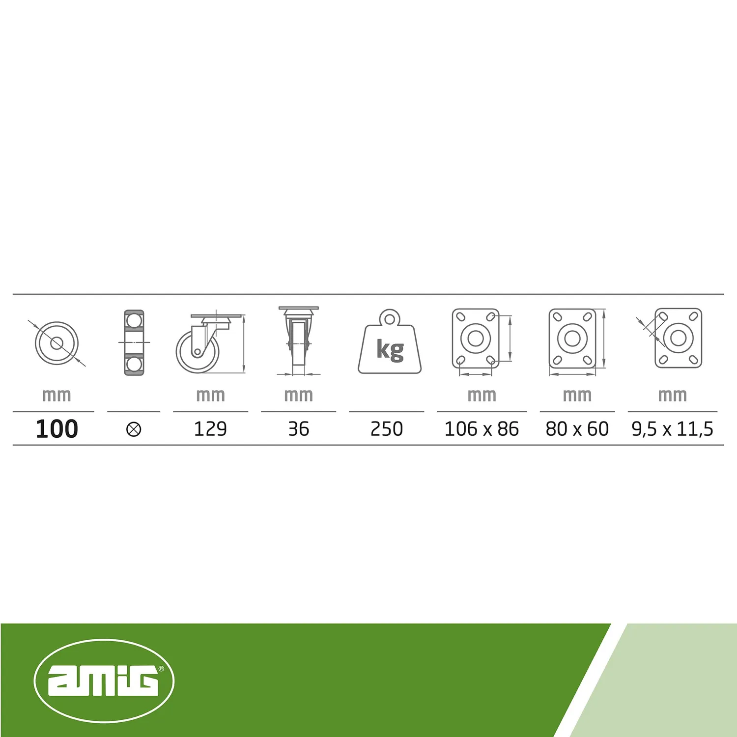 Amig Ruote Ø100 mm Set 4 con Piastra Nylon Blu