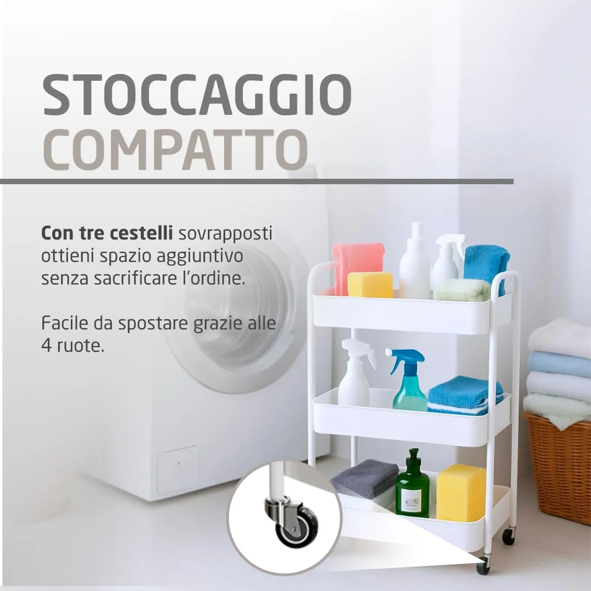 Amig Linn carrello cucina 3 ripiani bianco 40,5x28x76 cm
