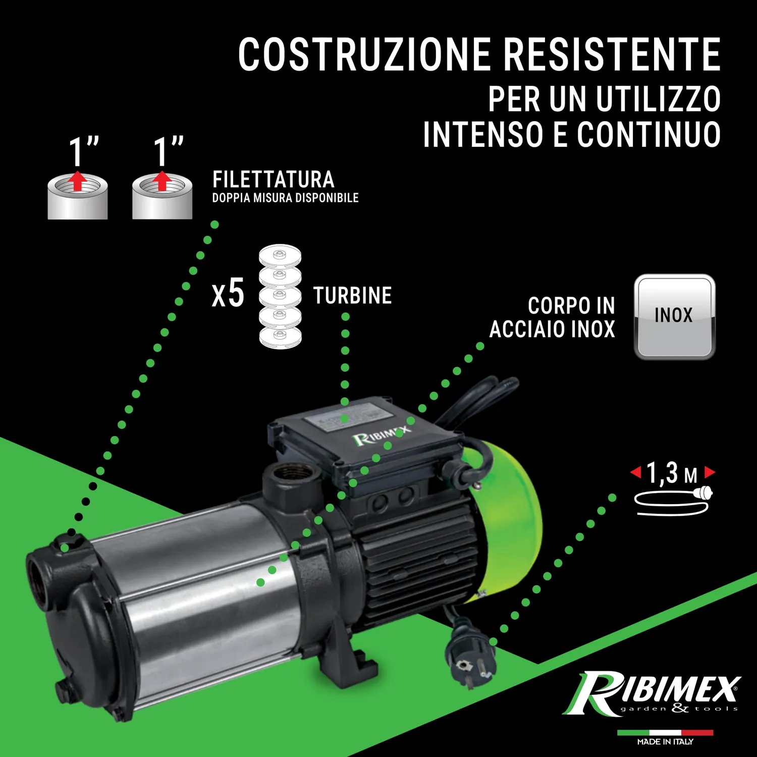 Ribimex Multicellulare Pompa di Superficie 1450 W 55 m