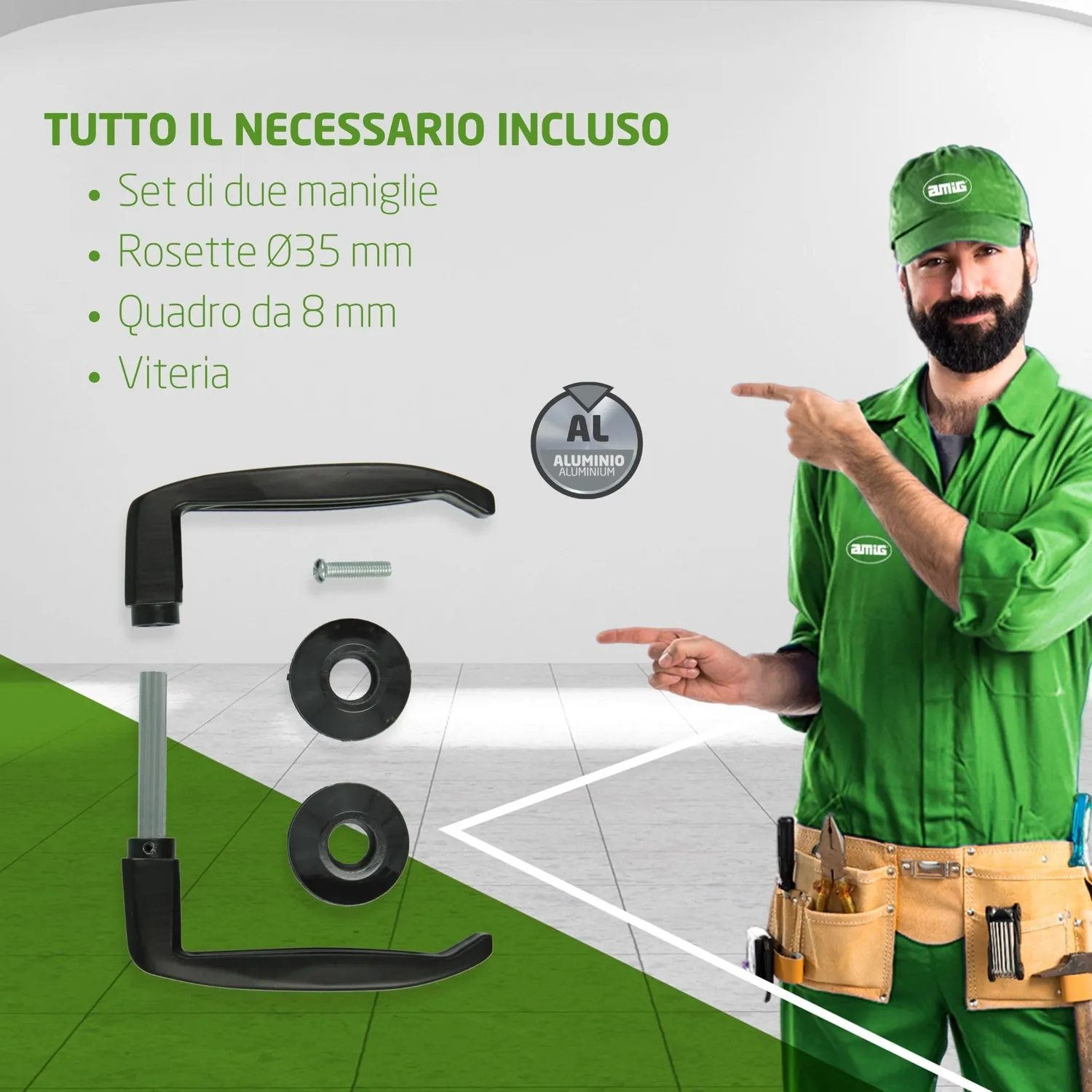 Amig Maniglia Alluminio Nera 105 mm Porta 35-45 mm