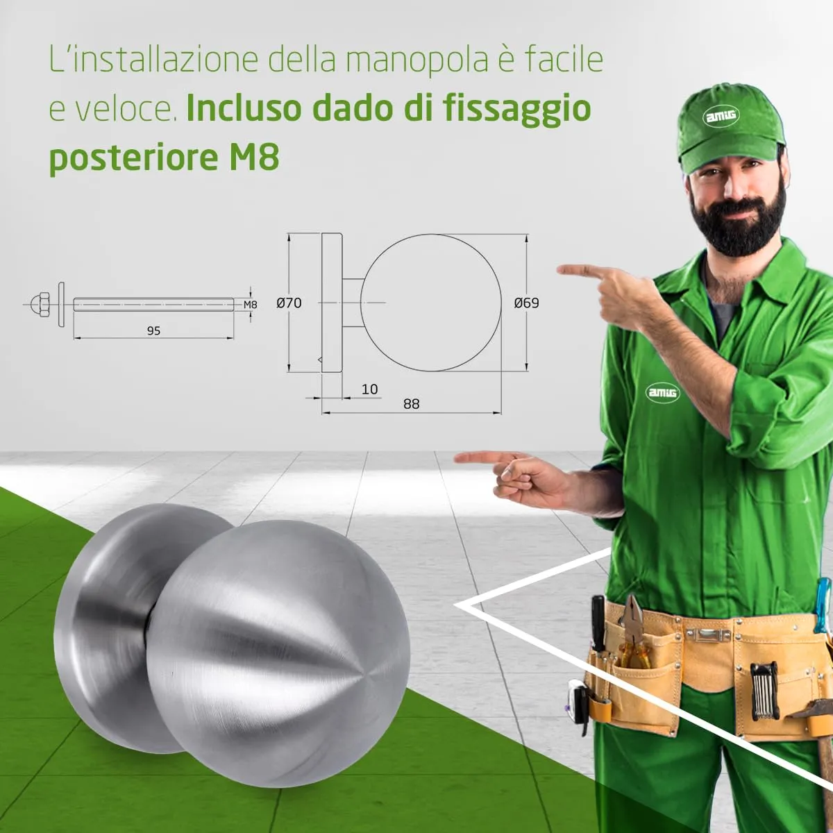 Amig Pomello Porta Acciaio Inox Ø70 mm Nero Opaco