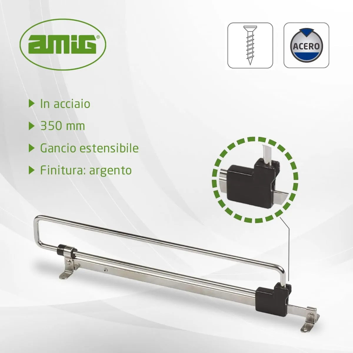 Amig Appendiabiti Estraibile 35cm Acciaio Argento