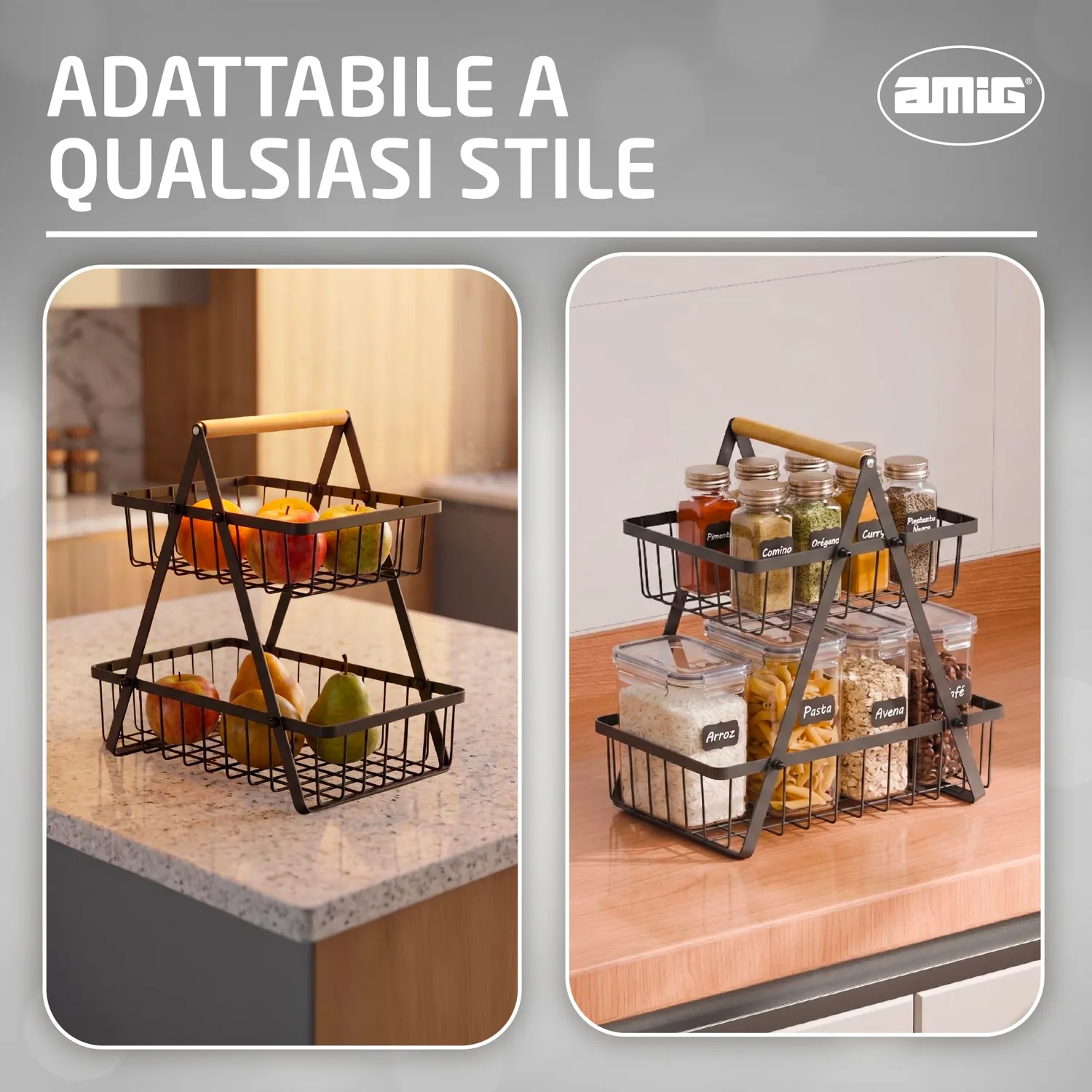 Amig Stilo 04-30 portafrutta 2 livelli nero legno
