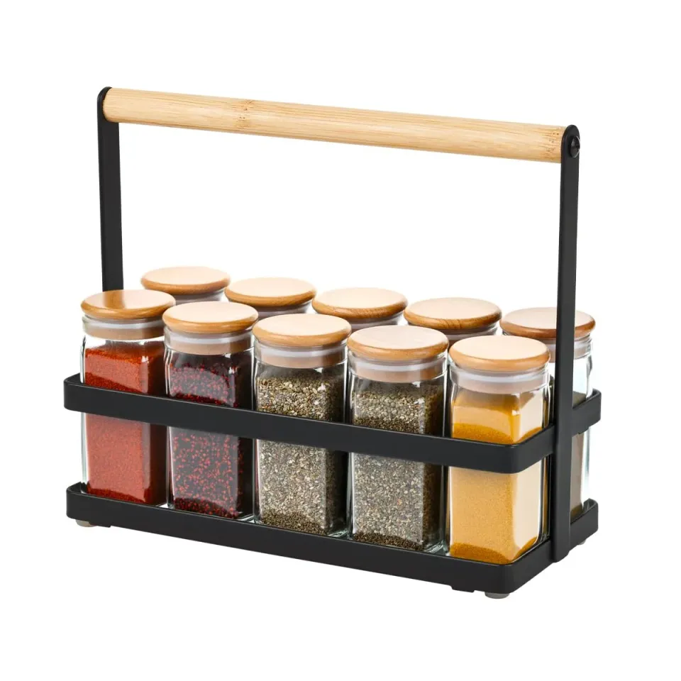 Amig portaspezie scaffale cucina acciaio nero e bambù
