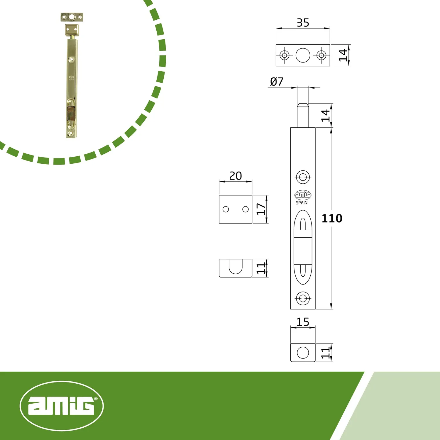 Amig 400 Catenaccio Verticale 110 mm Acciaio Ottonato