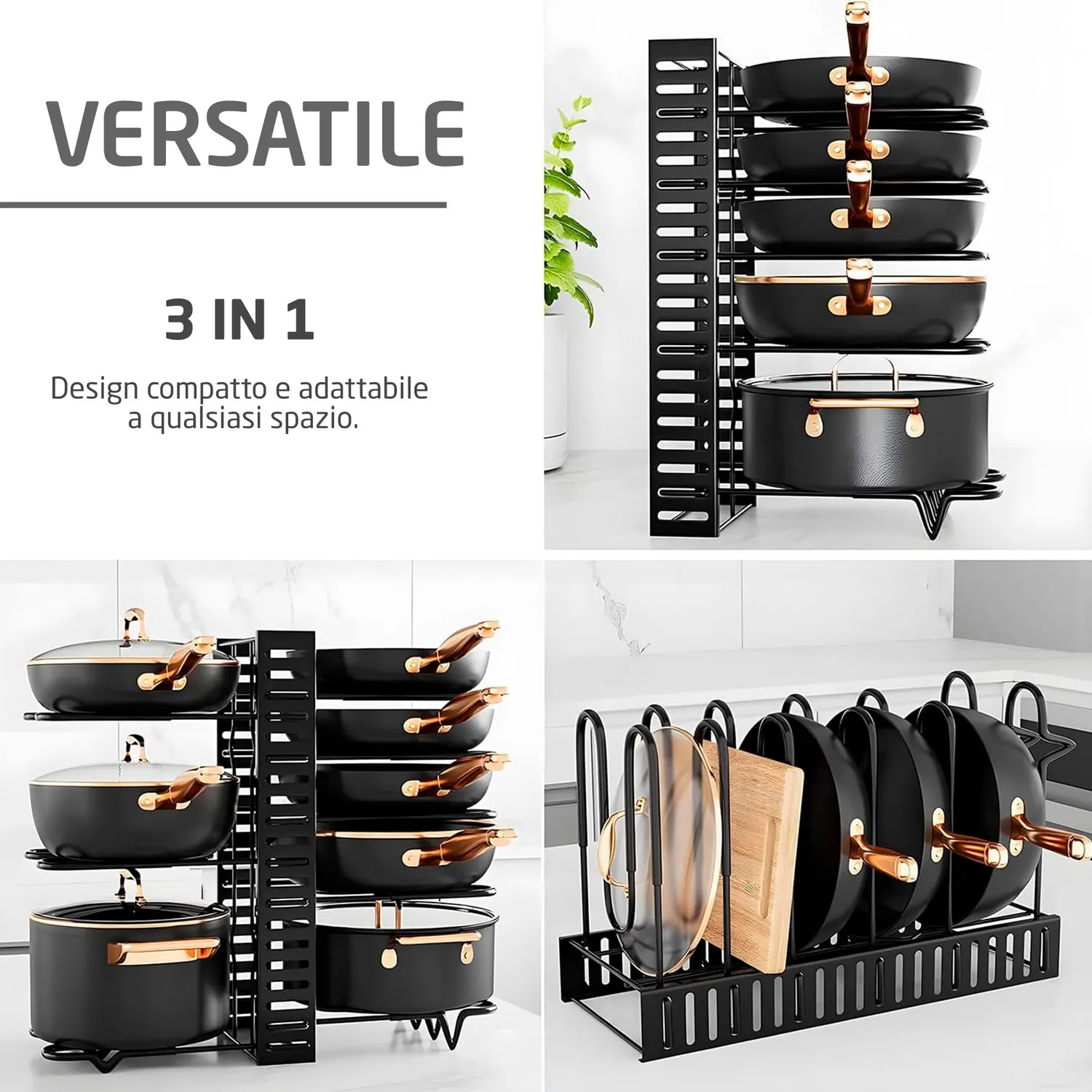 Amig organizer padelle estensibile nero 6-10 posti