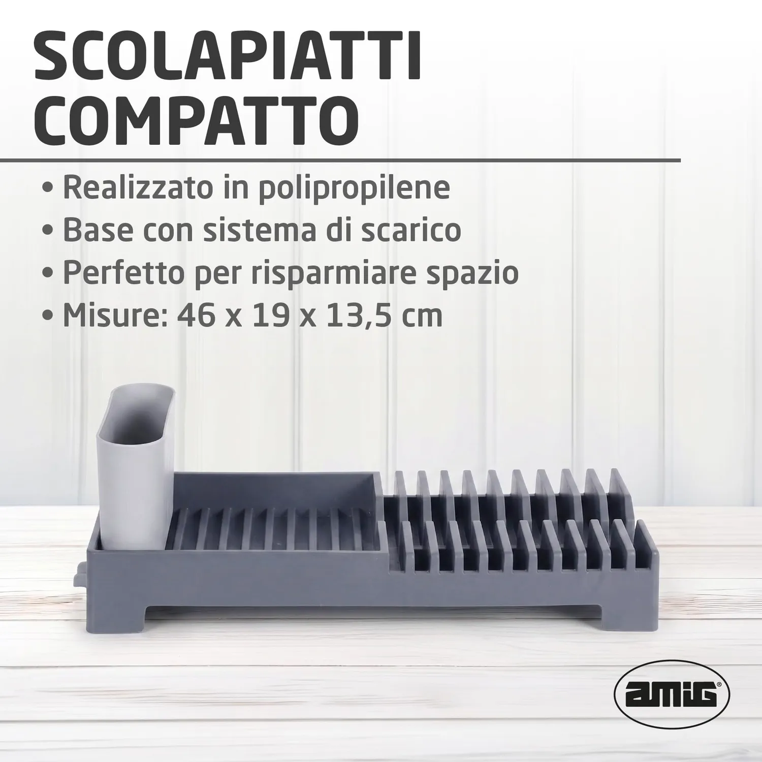 Amig Easy scolapiatti con scarico grigio 46 cm