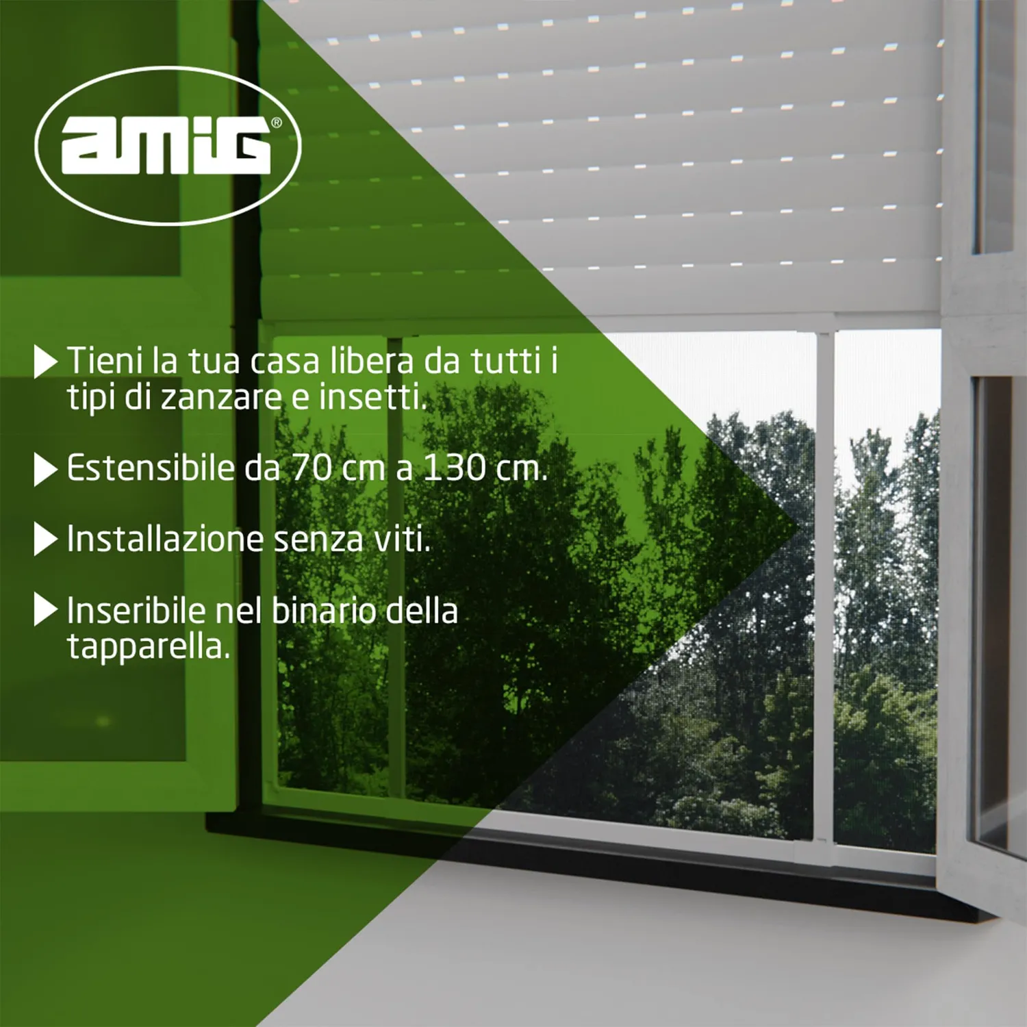 Amig Zanzariera Finestra Estensibile 70x50 cm Bianca
