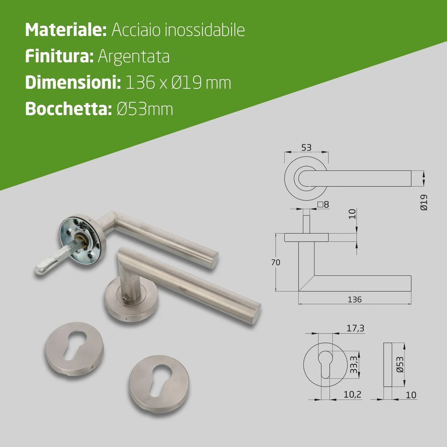 Amig 7RBX Maniglie con Rosetta 135 mm Argento Opaco