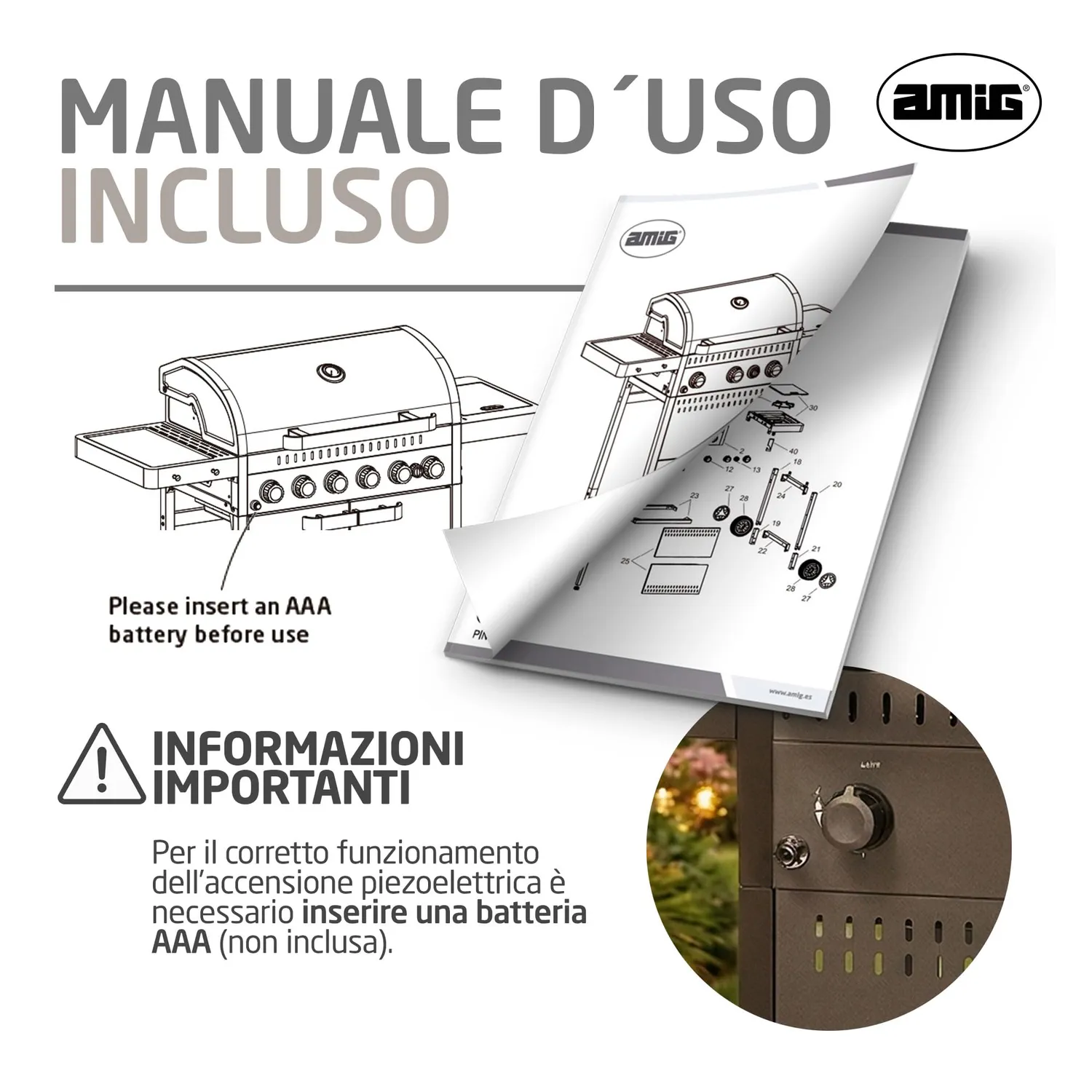 Amig Ignis 6F Barbecue a Gas 6+1 Bruciatori Nero