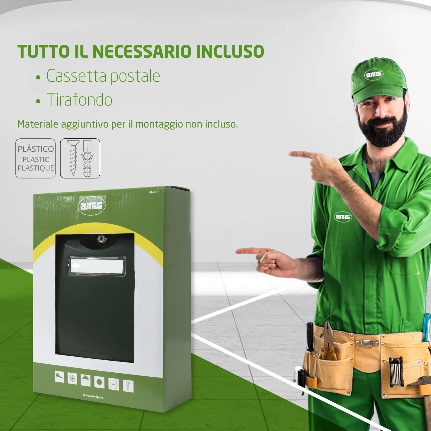 Amig Modello 7 cassetta postale verde plastica 34,5 cm