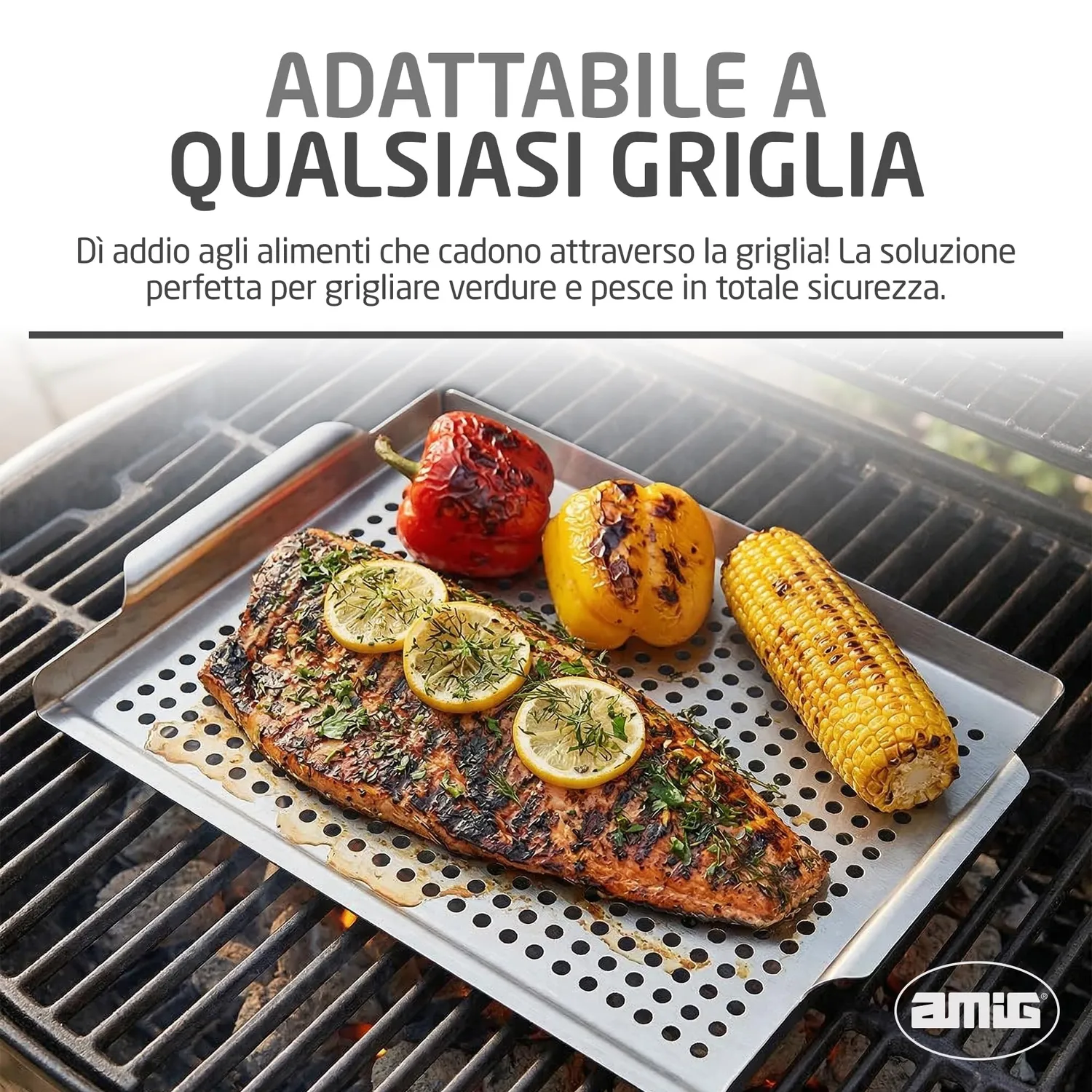 Amig AM08 piastra griglia pesce acciaio inox 40x30