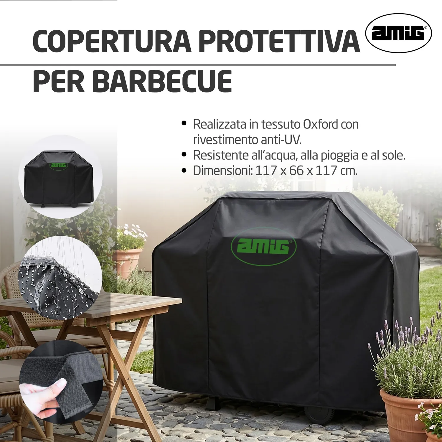 Amig AM31 Copertura Barbecue 117x66x117 cm Nera Impermeabile