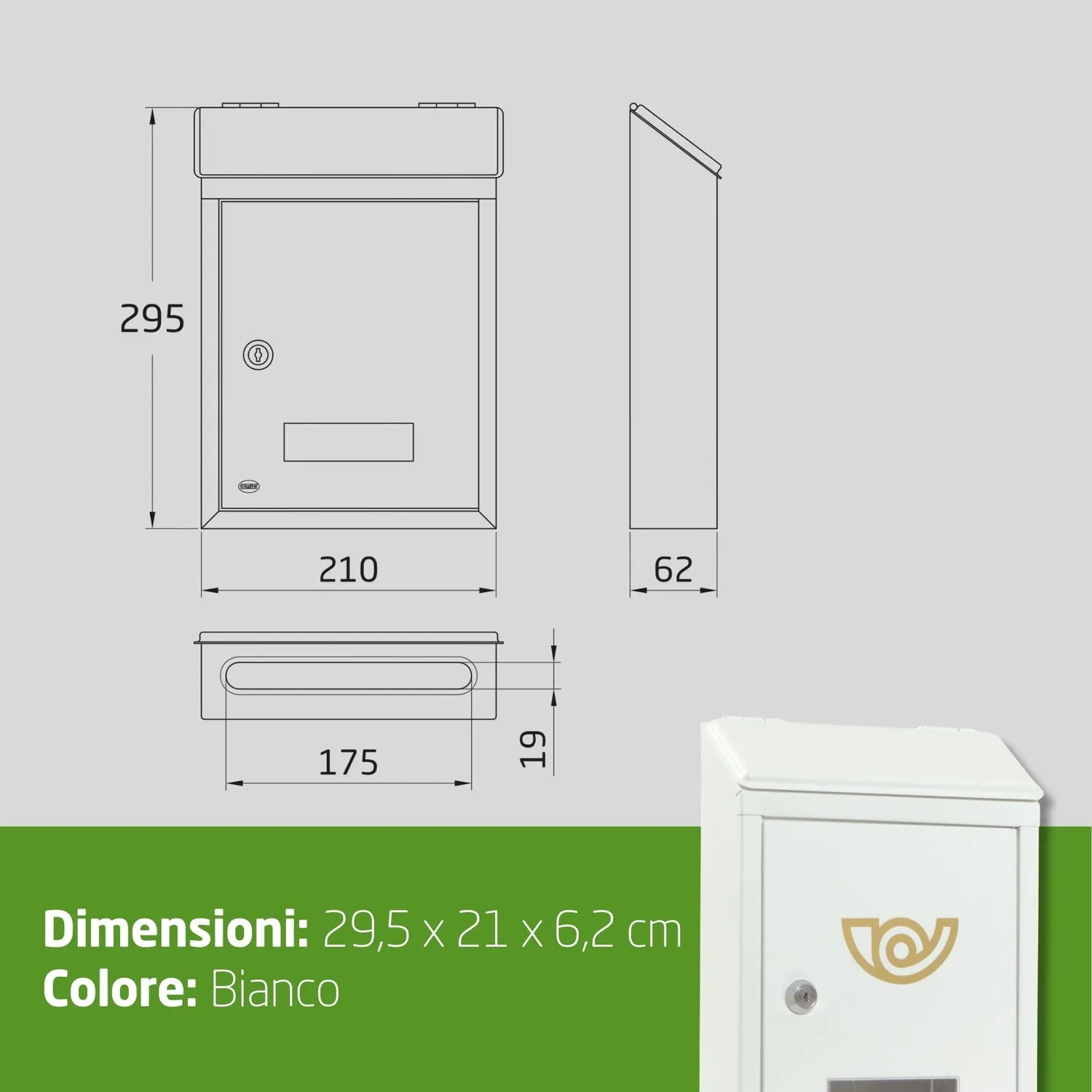 Amig Mod. 2 Cassetta Postale Bianca Mini in Acciaio
