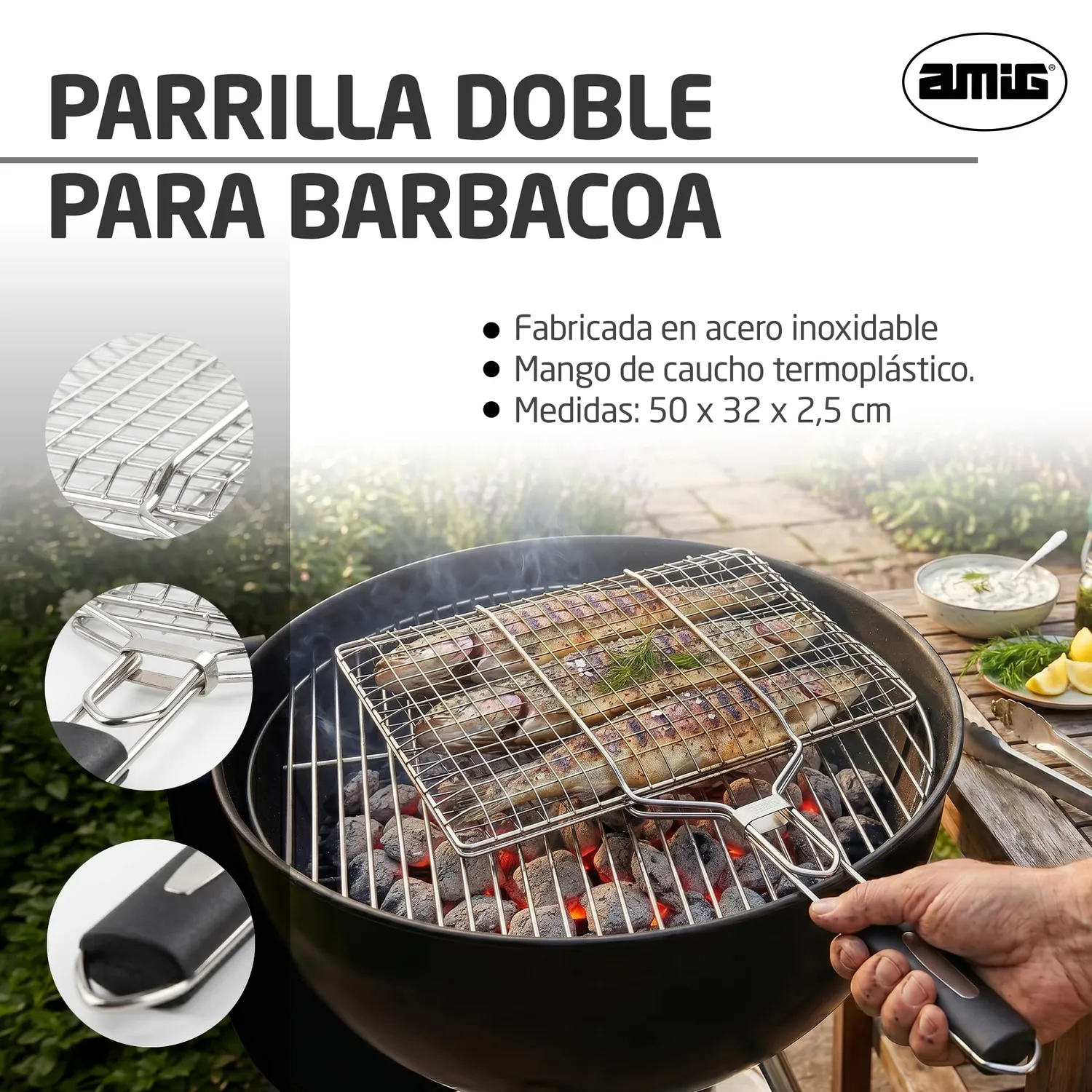 Amig AM34 griglia barbecue doppia 50x32 cm inox