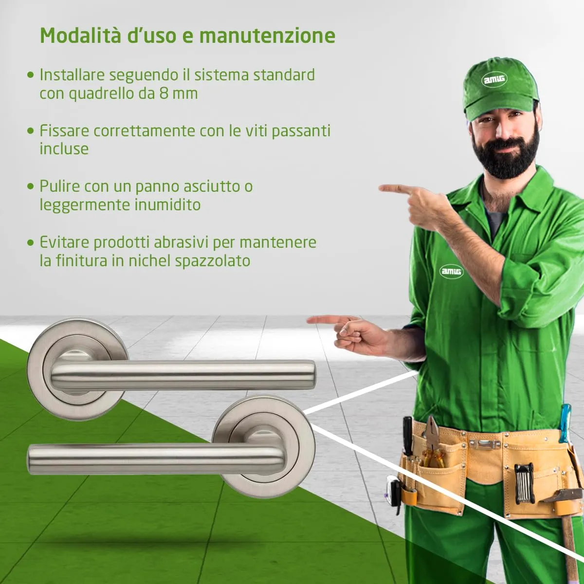 Amig MAI PB85 Maniglia su Placca Porte Interne Nichel Spazzolato