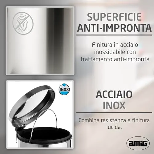Amig Linea pattumiera bagno a pedale 3 L inox lucido rotonda