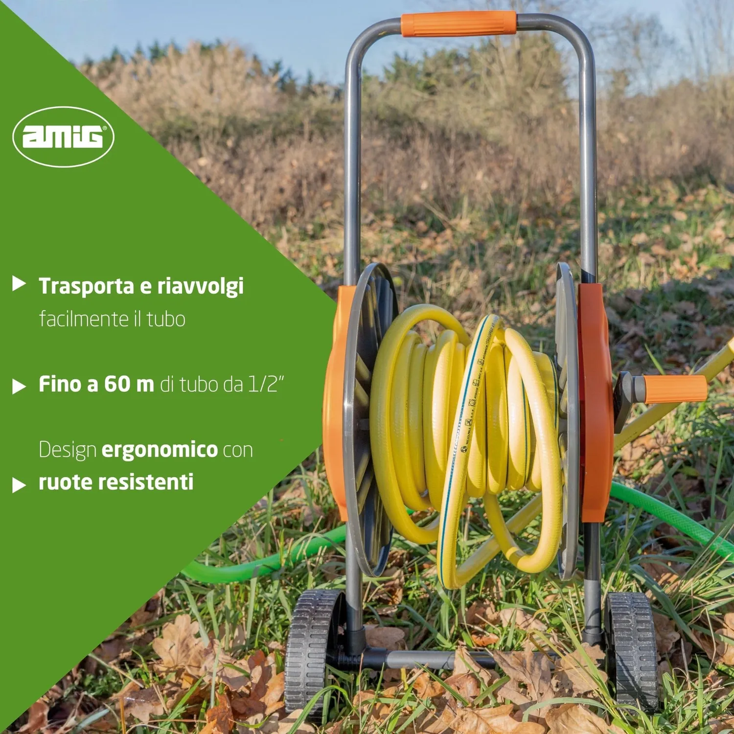 Amig carrello avvolgitubo 60 m arancione e grigio