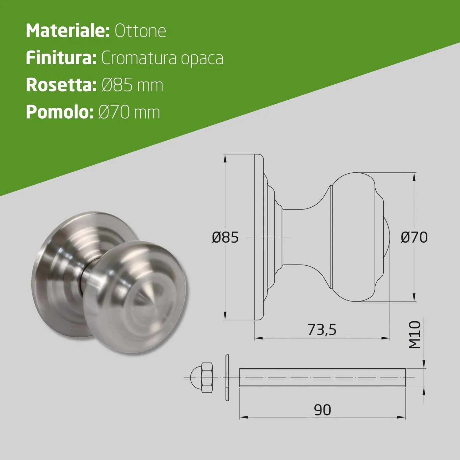 Amig pomello porta cromo opaco 70 mm acciaio