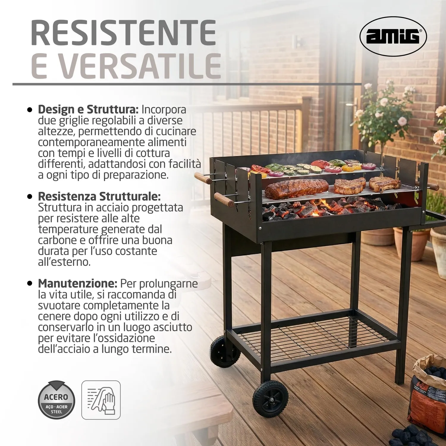 Amig Draken Barbecue a Carbone 94x51x93 cm Nero