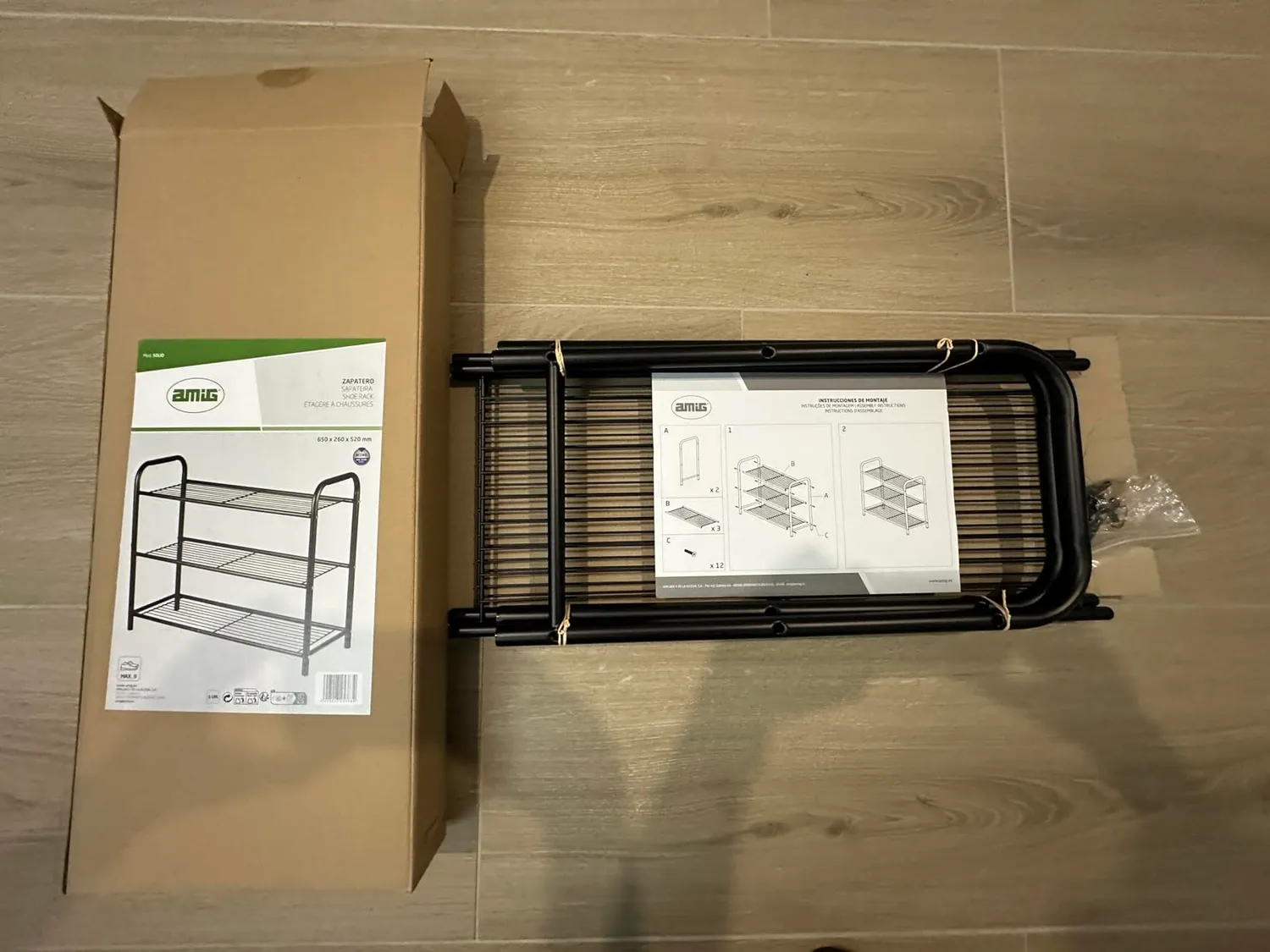Amig scarpiera metallo 3 ripiani 9 paia 65x25 cm nera
