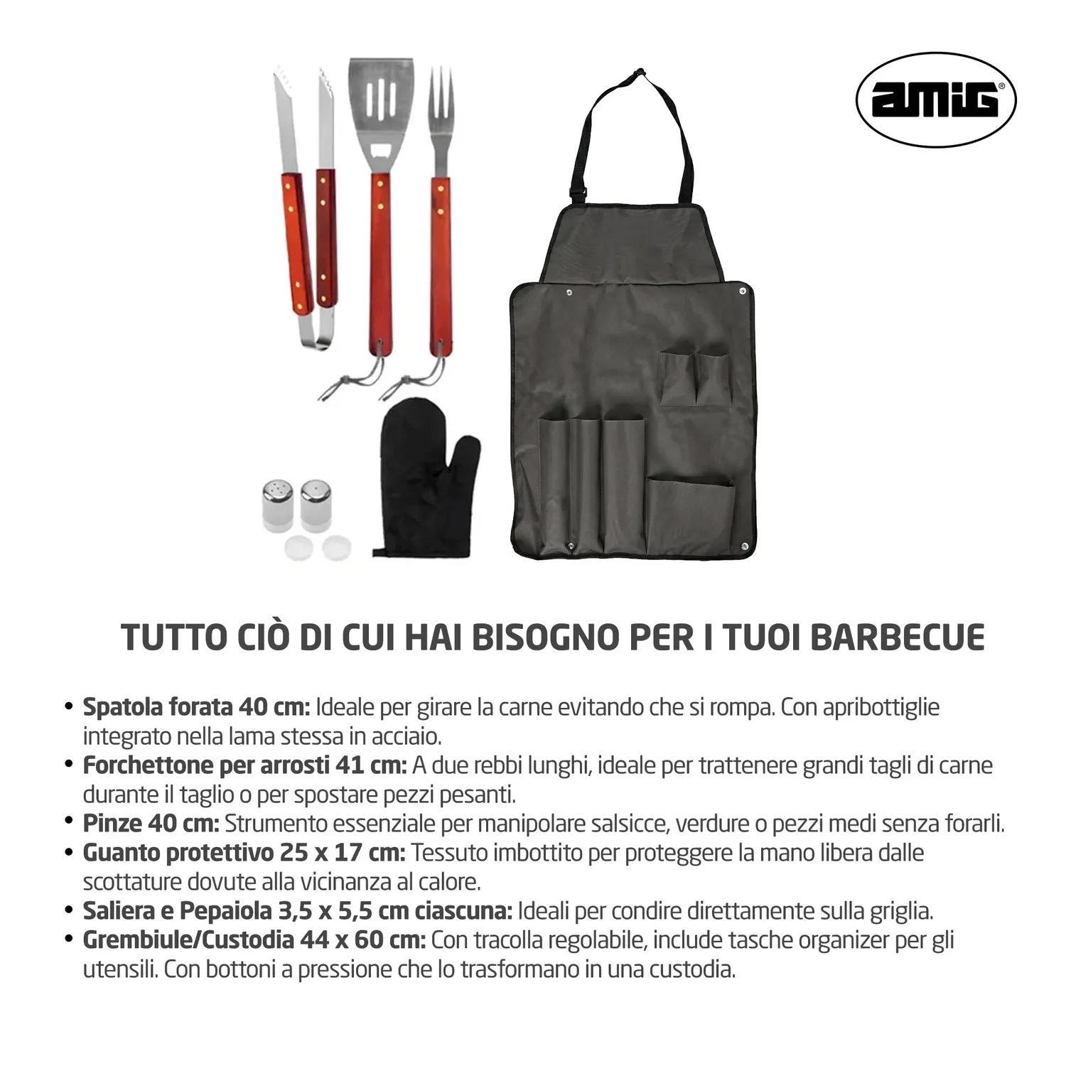 Amig AM17 Set Barbecue 7 pezzi con Grembiule