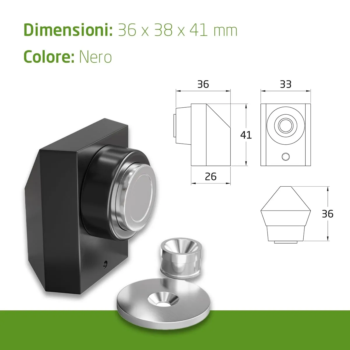 Amig fermaporta magnetico pavimento nero 36 mm inox