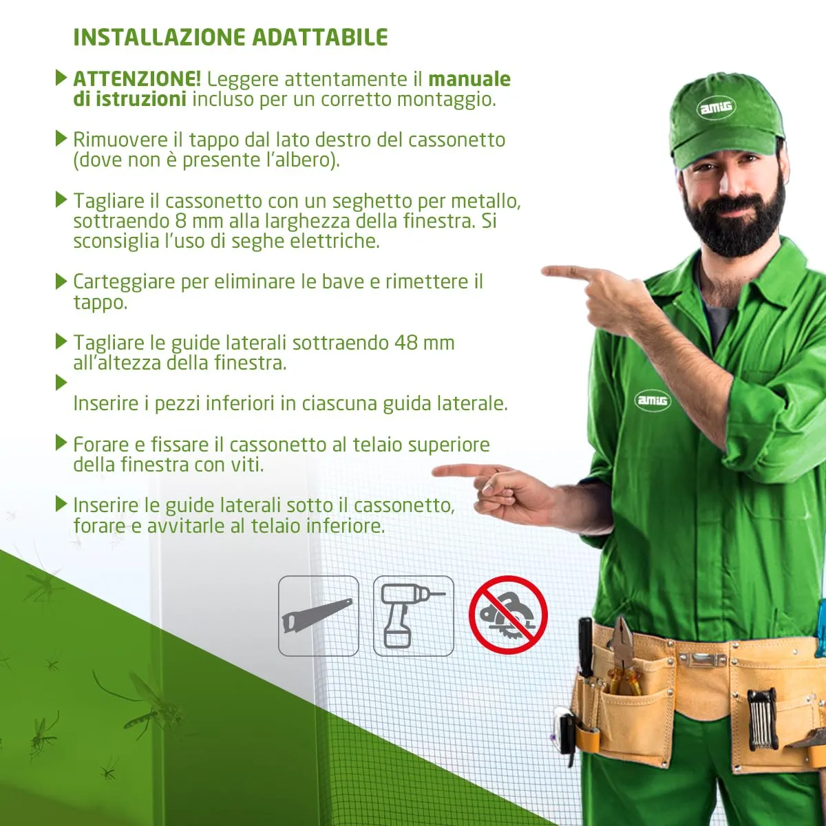 Amig Zanzariera Avvolgibile Finestra Alluminio 140x140 cm